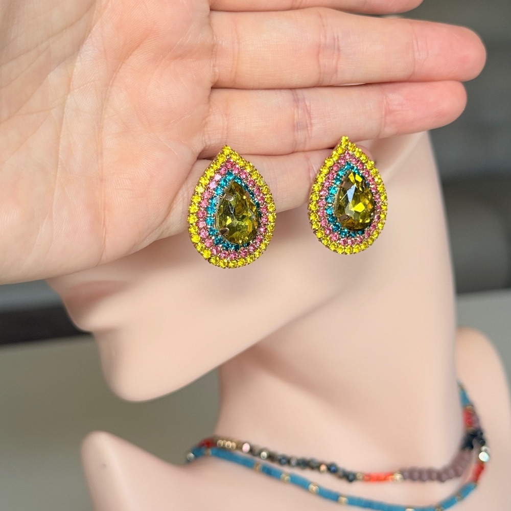 Multicolor Teardrop Crystal Stud Earrings - Picture 9 of 9